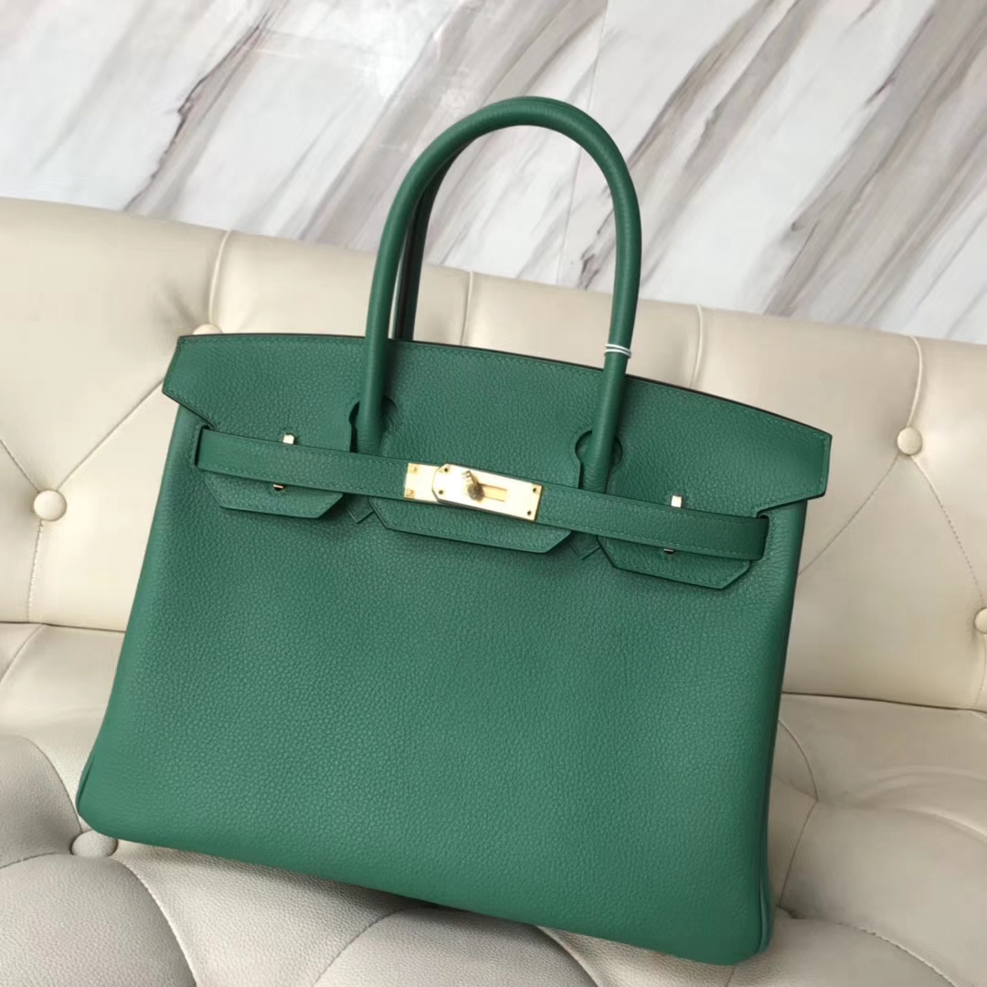 エルメスBirkin30CMエルメス秋冬新色U4ベルベットグリーントーゴカーフスキンプラチナバッグゴールドバックル