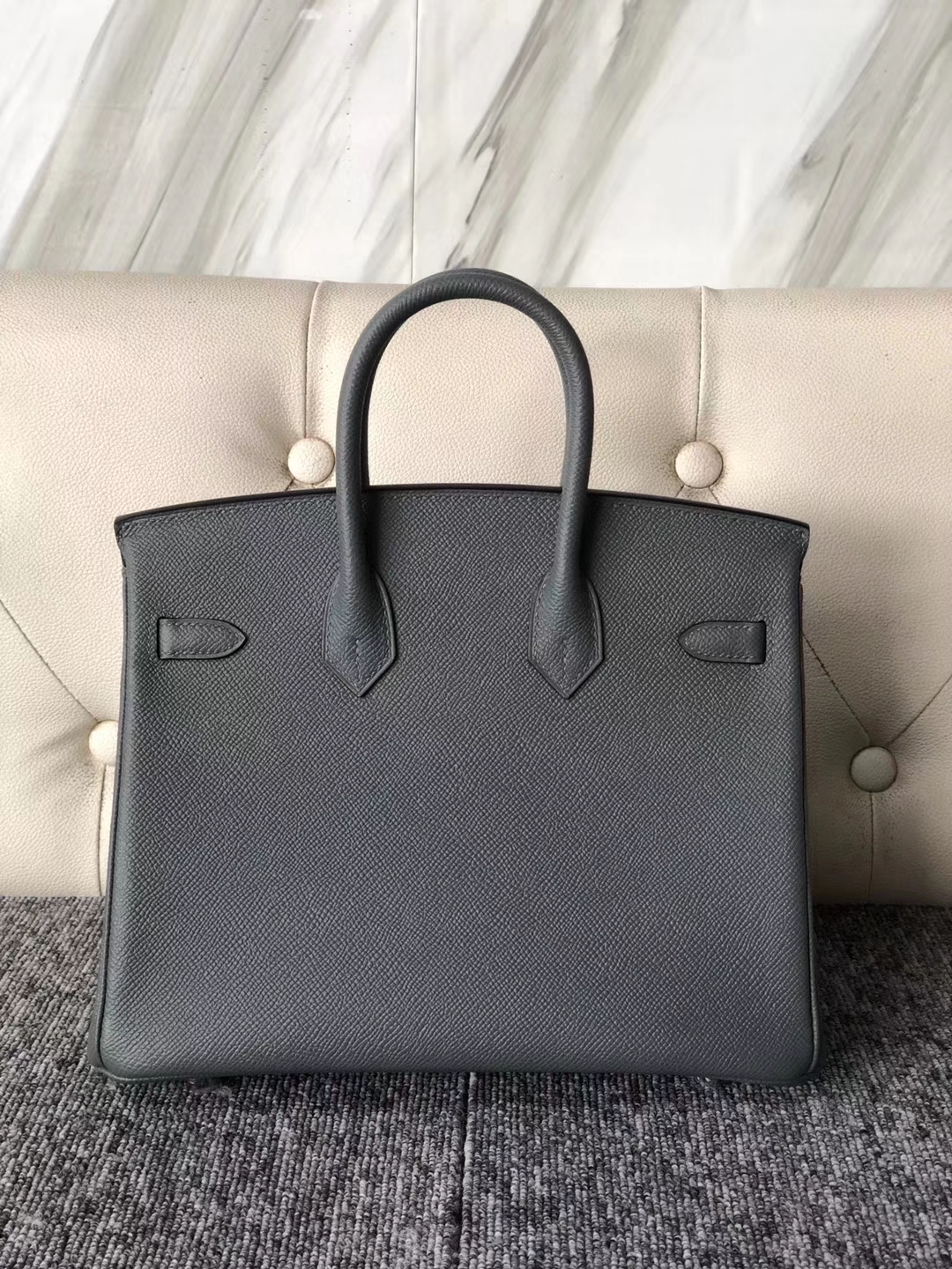 カスタムエルメスBirkin25CMエルメスCC63アプリコットグリーンパームグレイン牛革プラチナバッグシルバーバックル