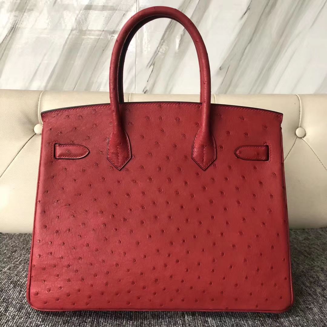 スポットエルメスBirkin30CMエルメスフラッグレッド輸入KKオーストリッチスキンプラチナバッグゴールドバックル