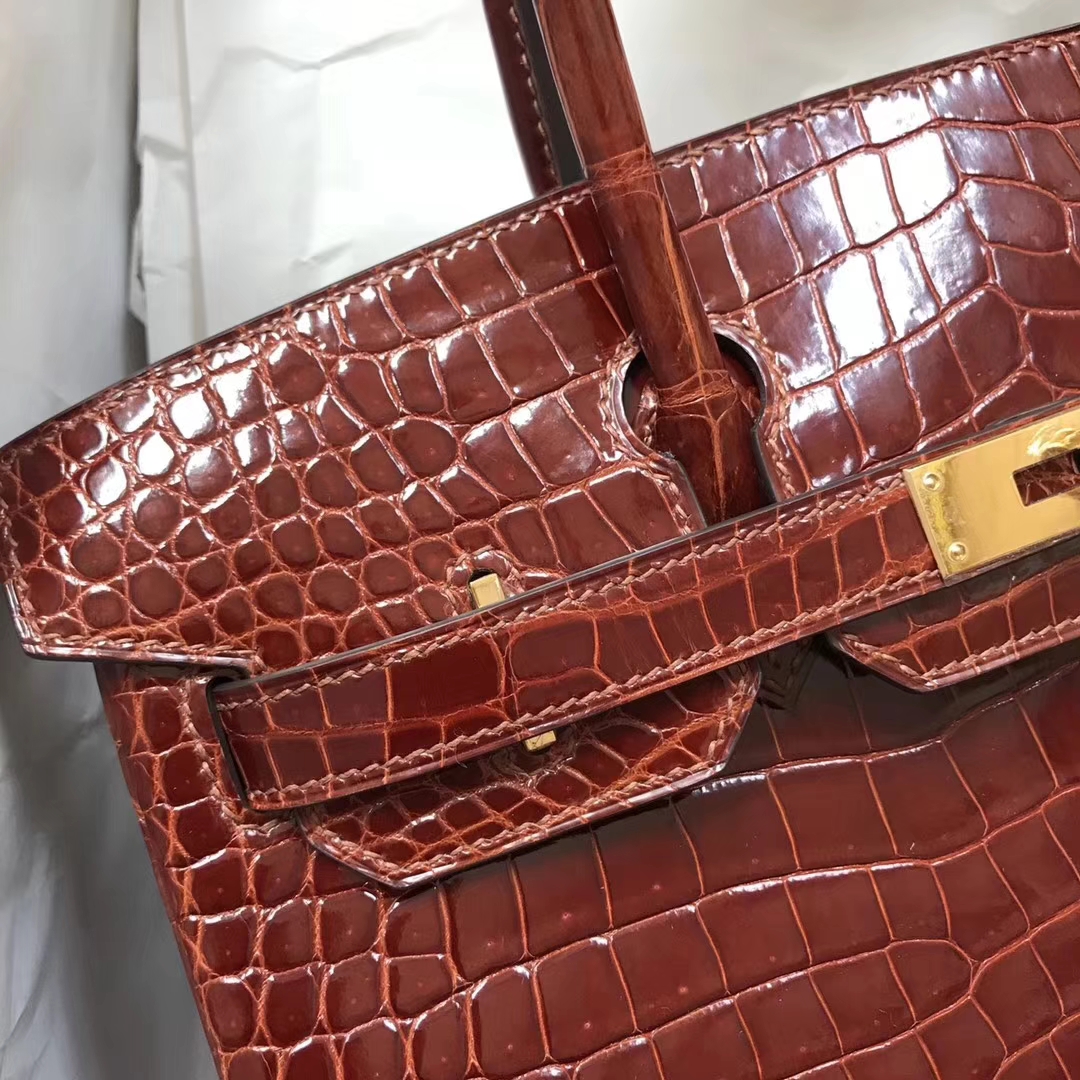 エルメスバーキンバッグエルメスシャイニーベイクロコダイルレザープラチナバッグBirkin30CMゴールドバックル