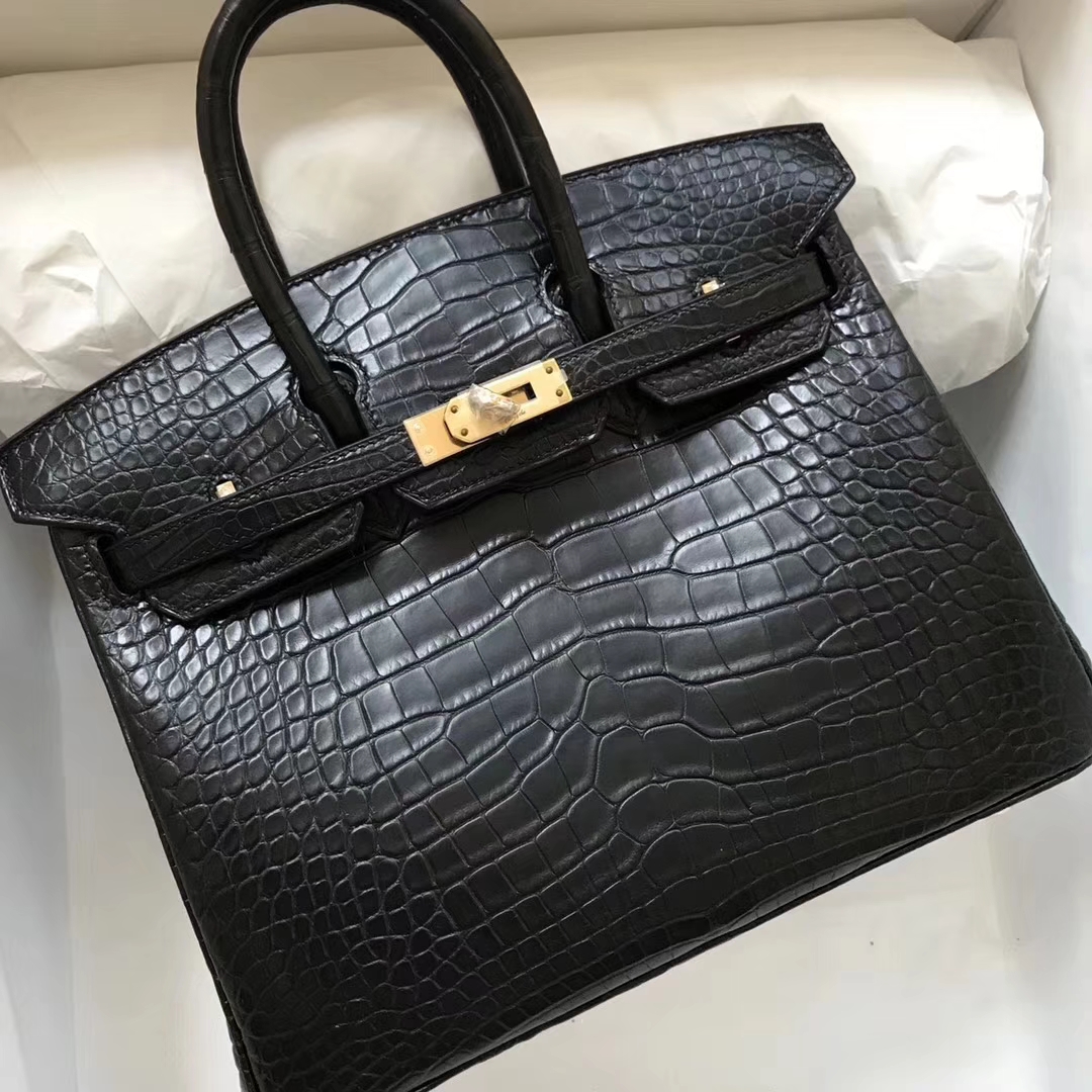 エルメスバーキンバッグエルメスブラックマットクロコダイルレザープラチナバッグBirkin30CMゴールドバックル