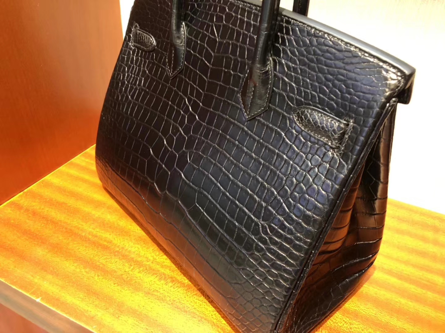 スポットエルメスバーキンバッグエルメスマットクロコダイルレザープラチナバッグBirkin30CMck89ブラックシルバーバックル