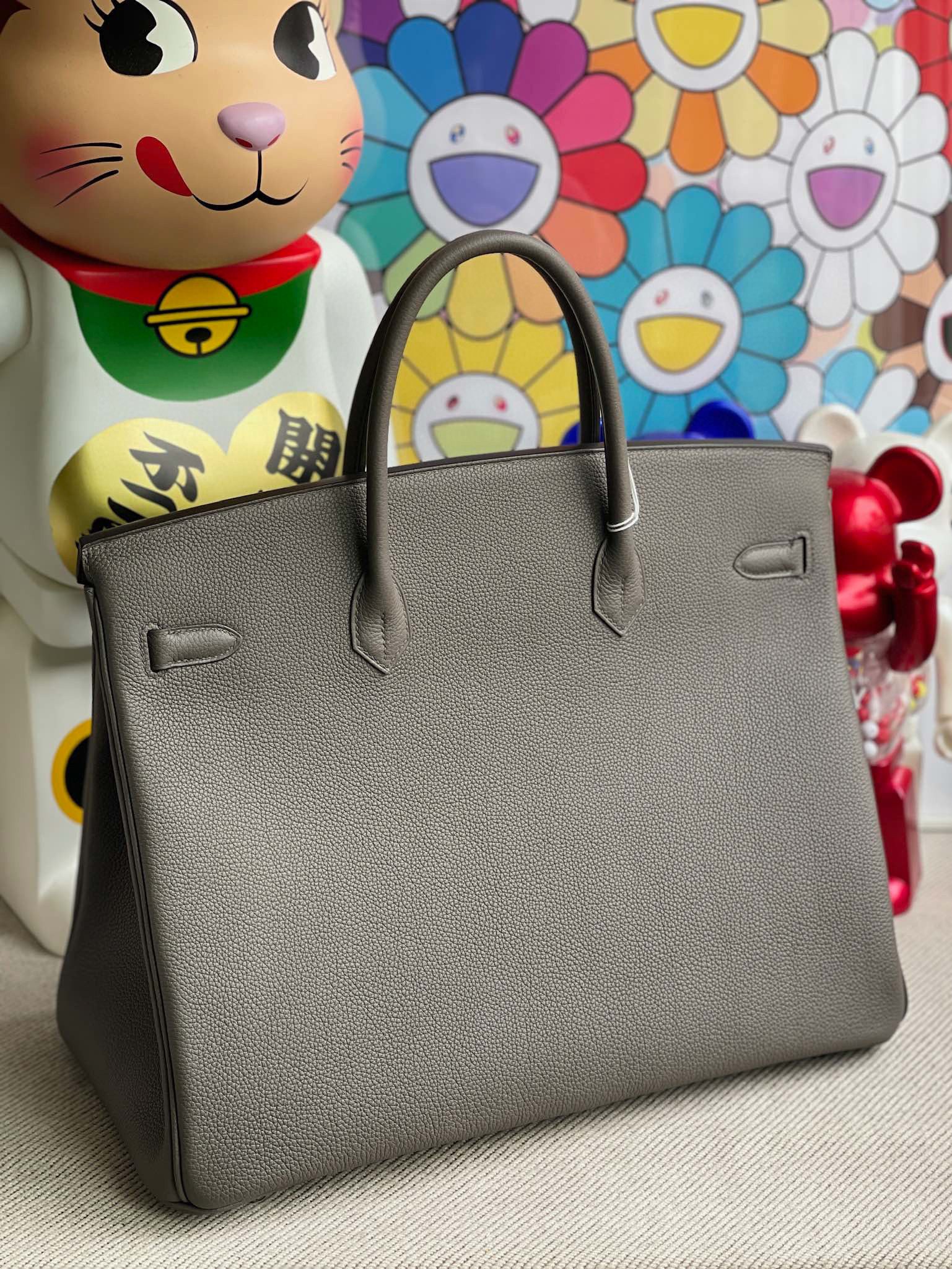 Birkin40CMオリジナルカーフスキントーゴ8Fピューターグレーエタンシルバーバックルトップハンドステッチ