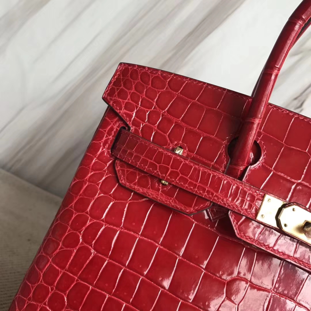 エルメスバーキンバッグエルメスシャイニークロコダイルレザープラチナバッグBirkin30CMCK95フェラーリレッドゴールドバックル