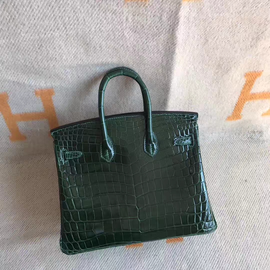 エルメスバッグ卸売エルメスCK67エメラルド光沢のあるクロコダイルレザーBirkin25プラチナシルバーバックル