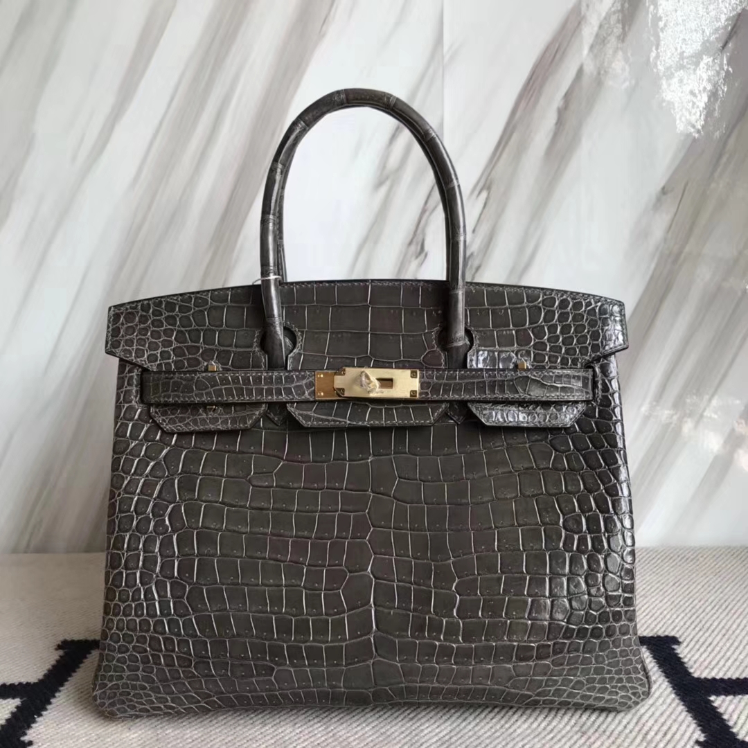 エルメスバーキンバッグエルメスオーストラリアベイクロコダイルレザープラチナバッグBirkin30CMCK88グラファイトグレーゴールドバックル