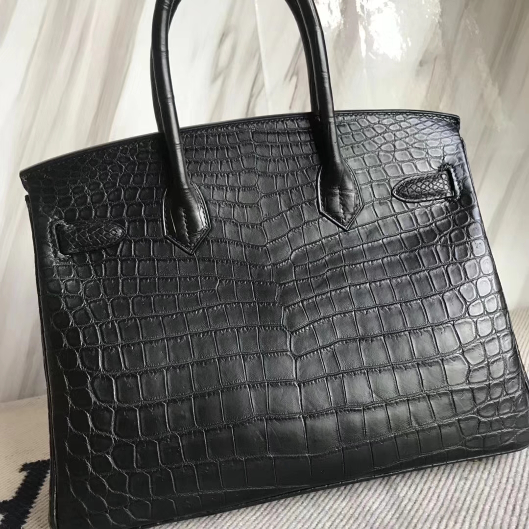 エルメスバーキンバッグエルメストップマットクロコダイルレザープラチナバッグBirkin30CMゴールドバックル