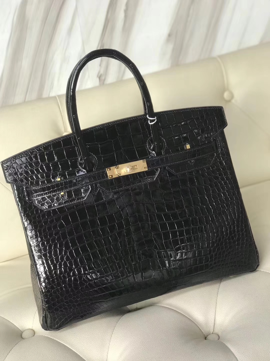 エルメスバッグ公式サイトエルメスCK89ブラックシャイニークロコダイルレザープラチナバッグBirkin35CMゴールドバックル