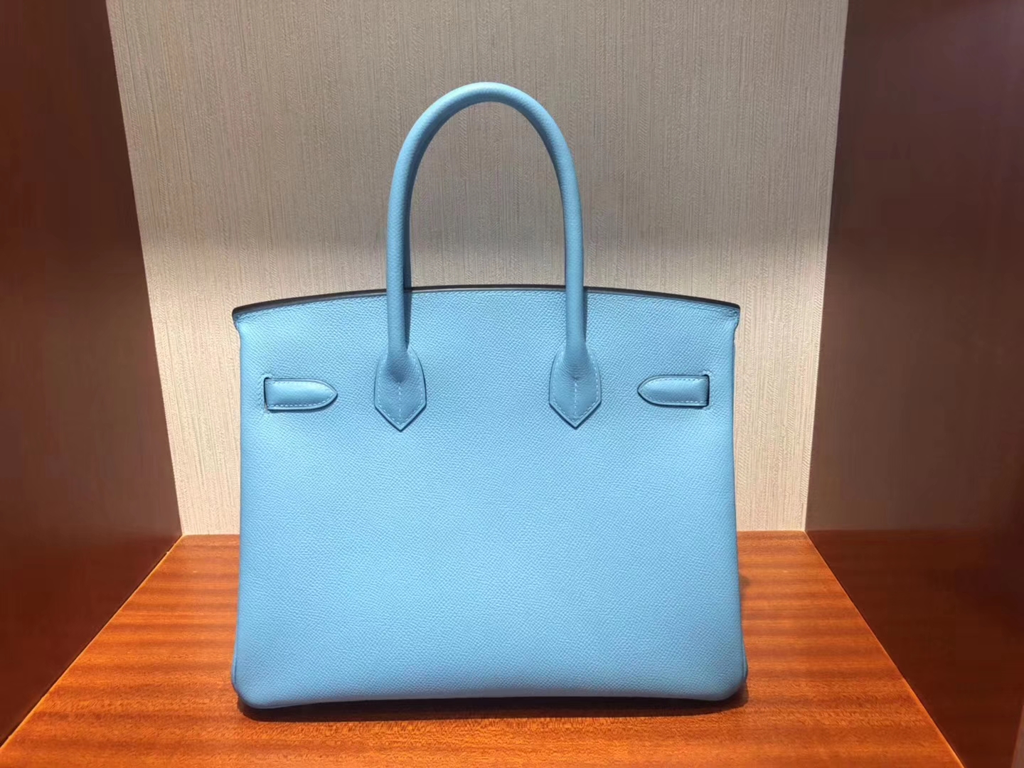 スポットエルメスエルメス2019最新カラーP3ノーザンブルーパームグレイン牛革プラチナバッグBirkin30CMシルバーバックル