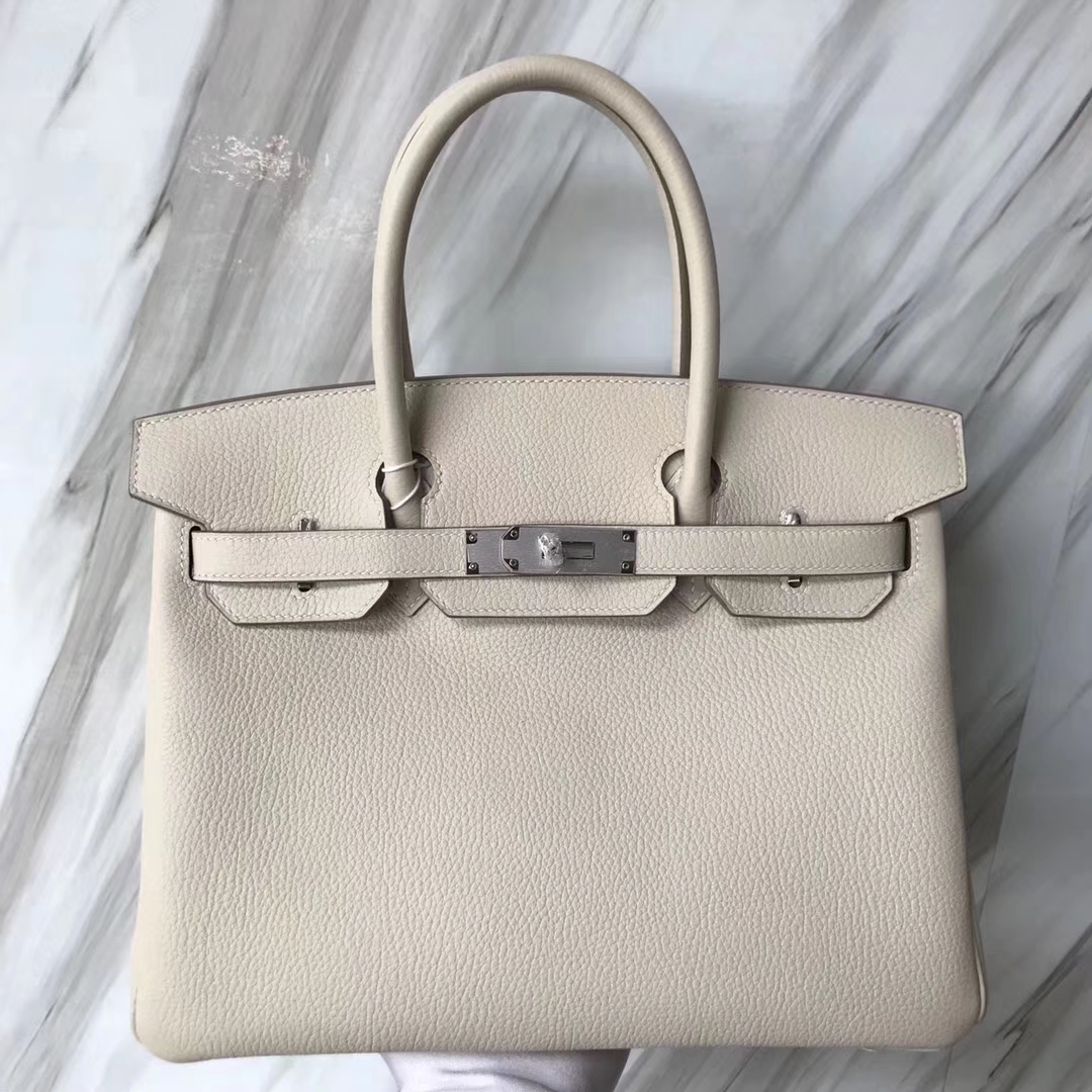 スポットエルメスBirkin30CMエルメスCK10ミルクセーキホワイトオリジナルトーゴレザープラチナバッグシルバーバックル