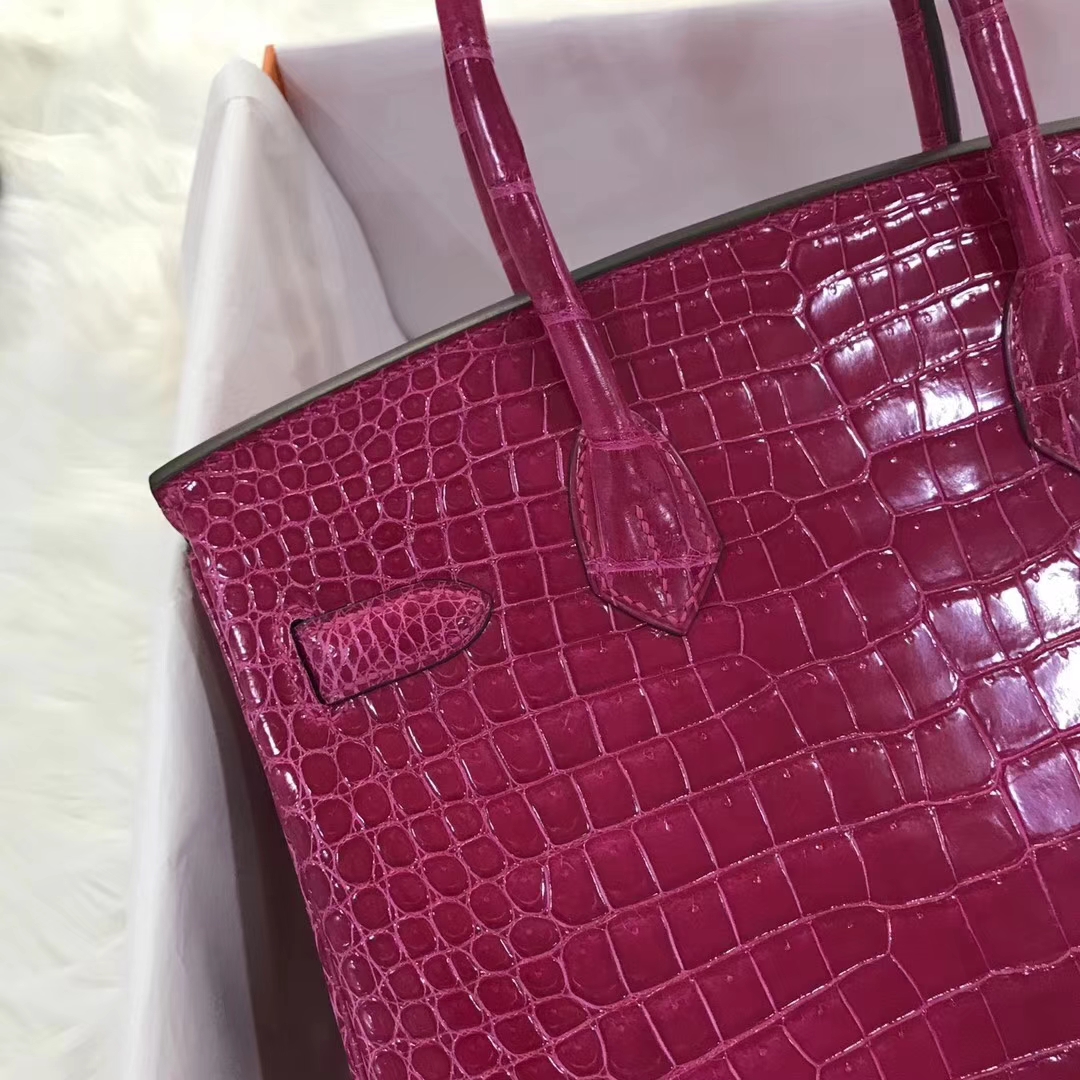 エルメスバーキンバッグエルメスシャイニークロコダイルレザープラチナバッグBirkin30CMJ5アラビアンナイトピンクパープル