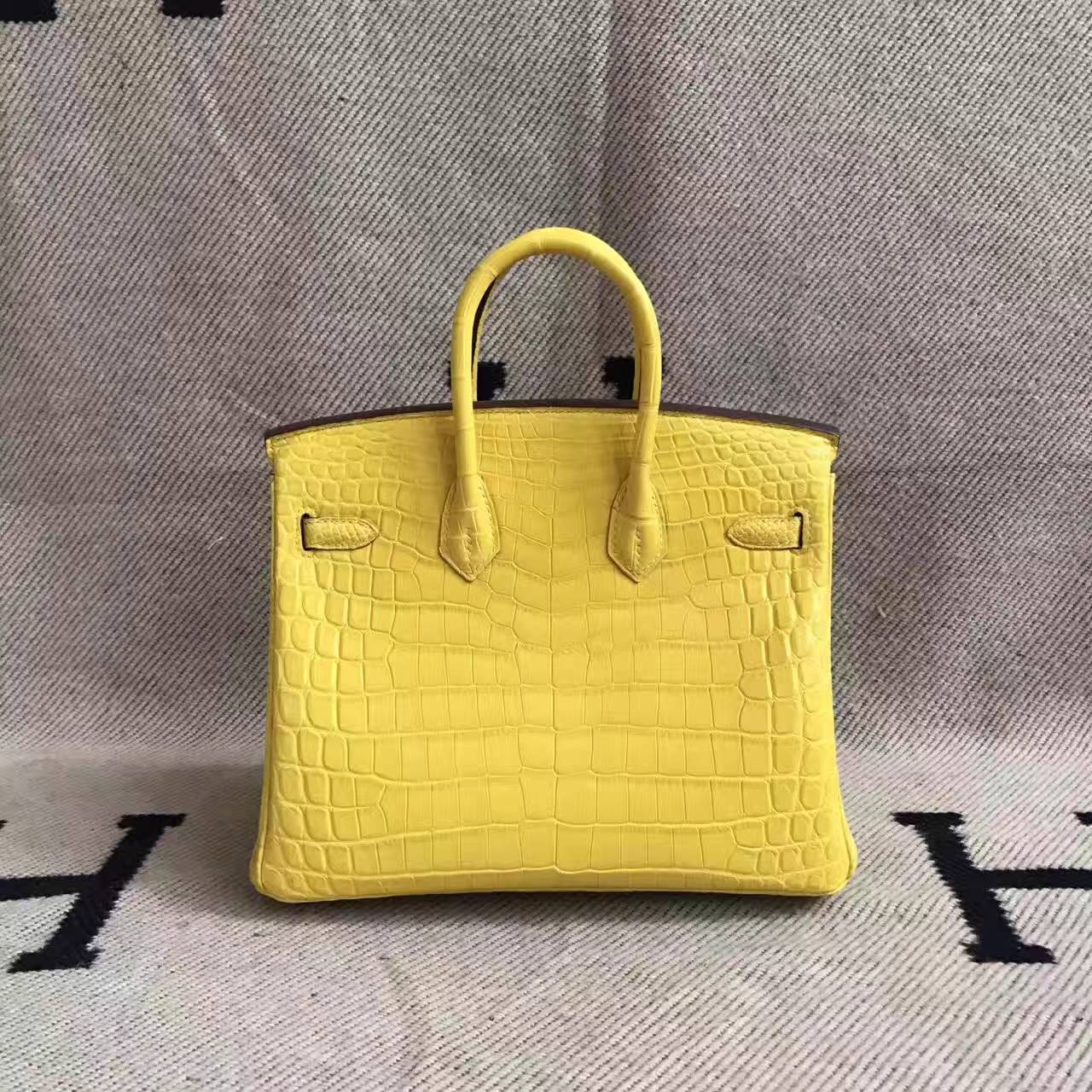 エルメスニュープラチナバッグエルメス9RレモンイエローマットクロコダイルレザーBirkin25プラチナバッグ