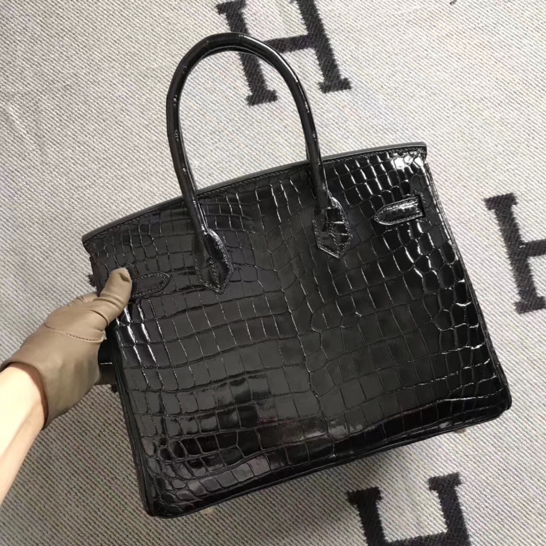 エルメスクラシックレディースバッグエルメスブラック輸入トップクロコダイルレザープラチナバッグBirkin30CMゴールドバックル