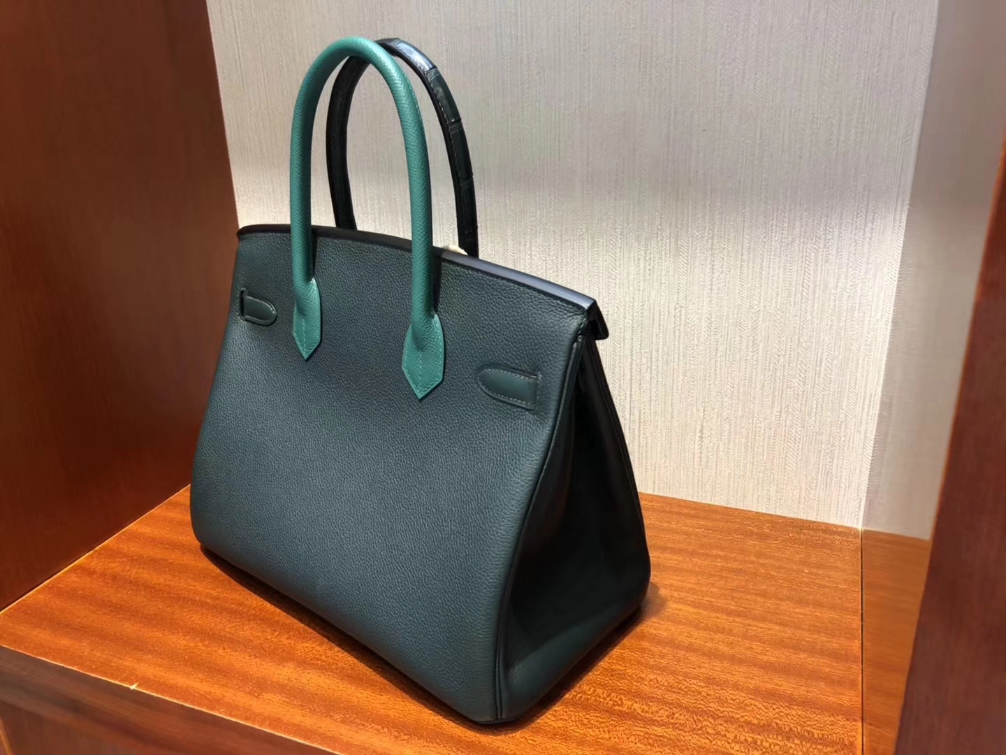 スポットエルメス限定8色マッチングプラチナバッグエルメスBirkin30CMグリーンシルバーバックル