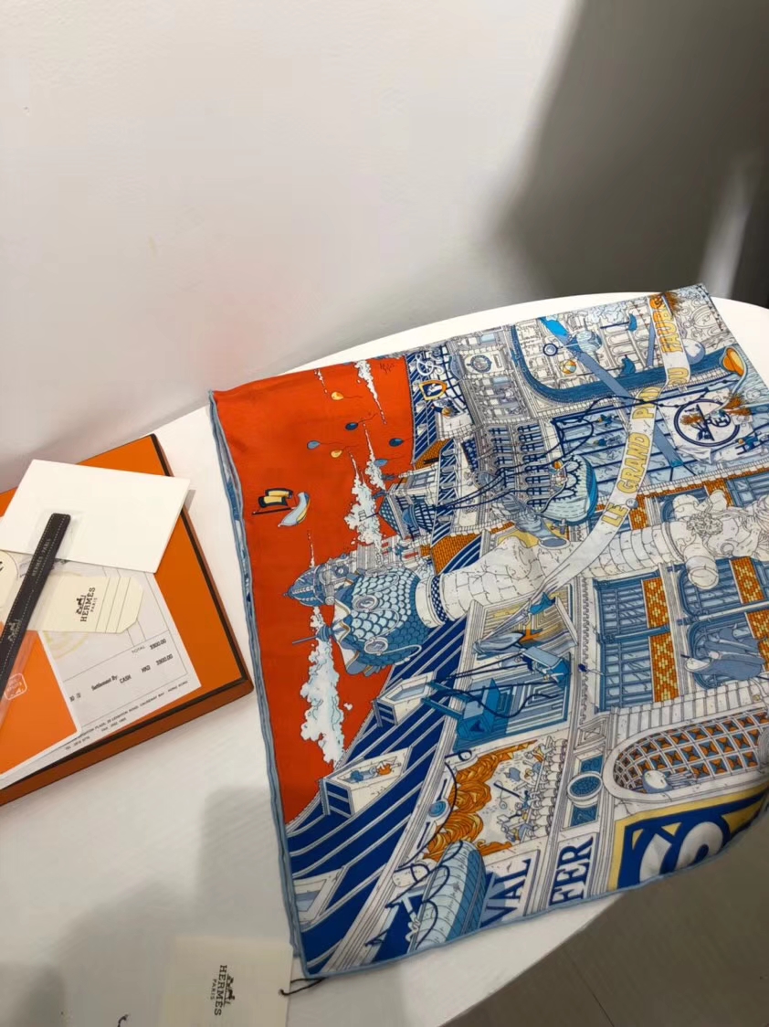 Hermes2018新しいスカーフエルメス100％ツイルシルクスクエアスカーフレディースシルクスカーフスカーフ90*90cmテンダーピンク