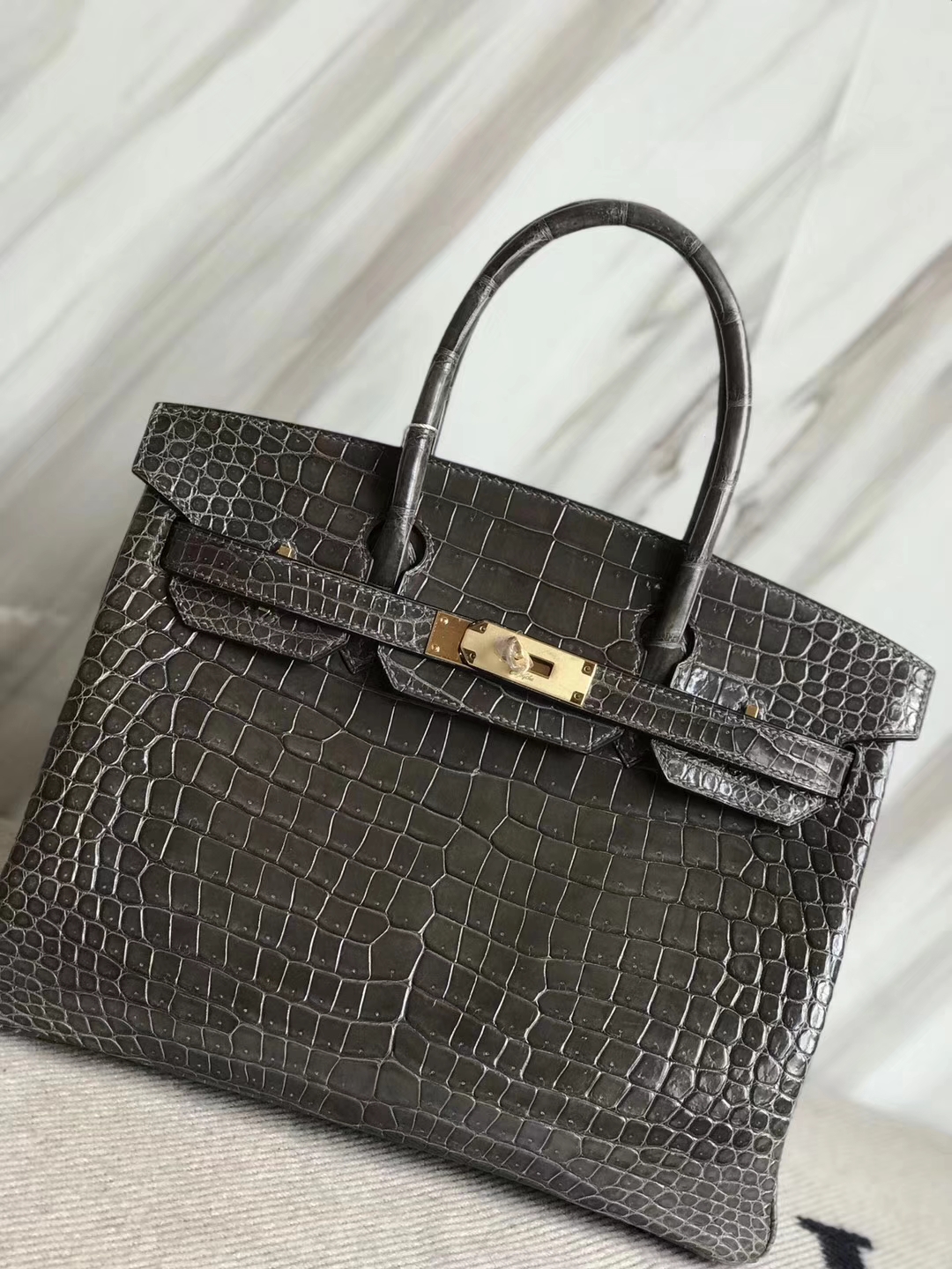 エルメスバーキンバッグエルメスオーストラリアベイクロコダイルレザープラチナバッグBirkin30CMCK88グラファイトグレーゴールドバックル