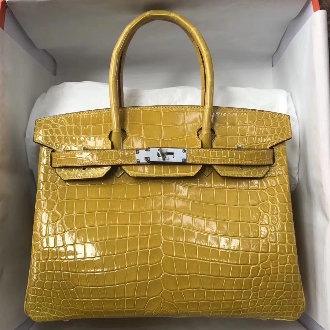 エルメスバッグ公式サイトエルメス9DアンバーイエローオリジナルファクトリーロイヤルクロコダイルレザーBirkin30プラチナシルバーバックル