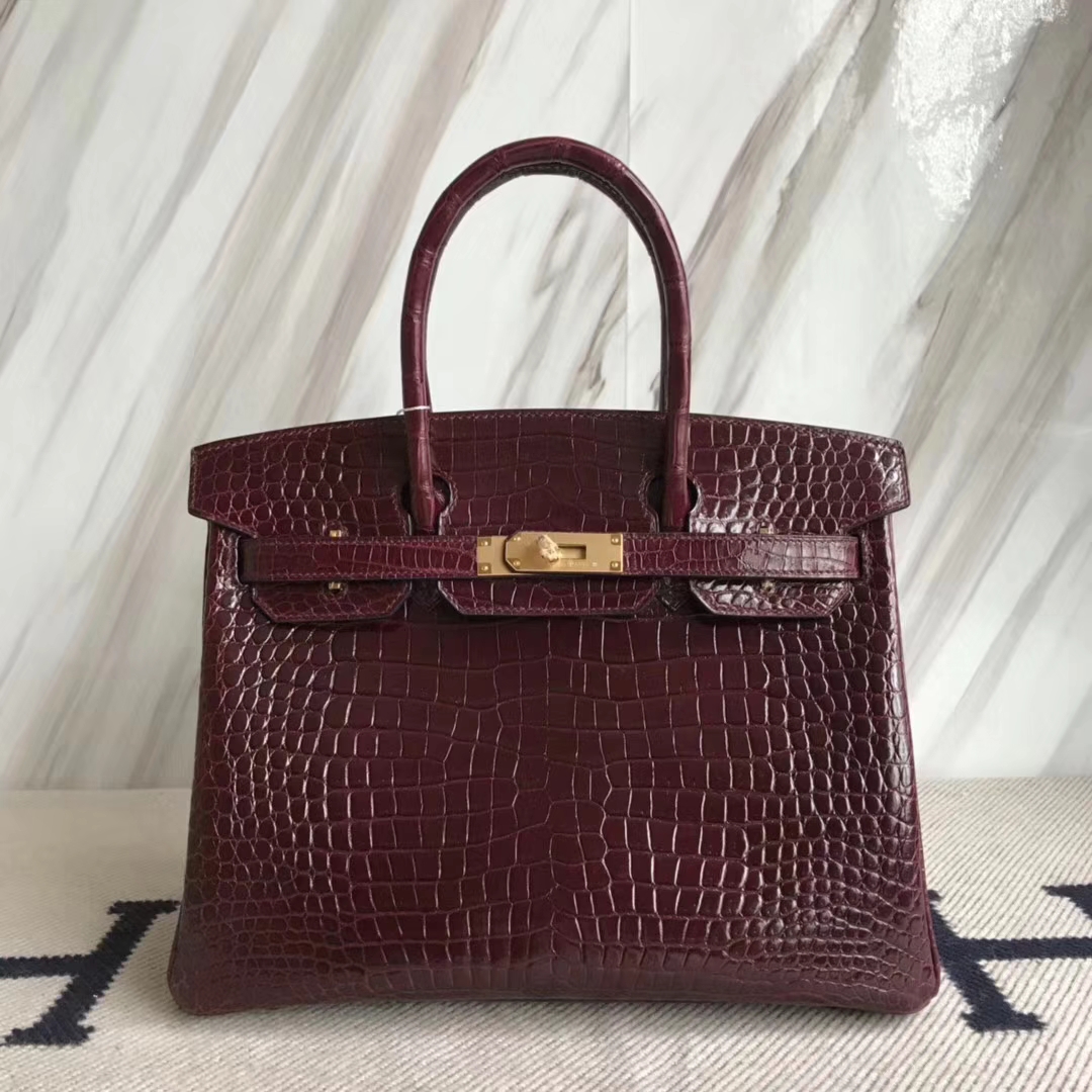 エルメスバーキンバッグエルメスシャイニーオーストラリアンガルフクロコダイルレザーBirkin30プラチナバッグCK57ボルドーレッドゴールドバックル