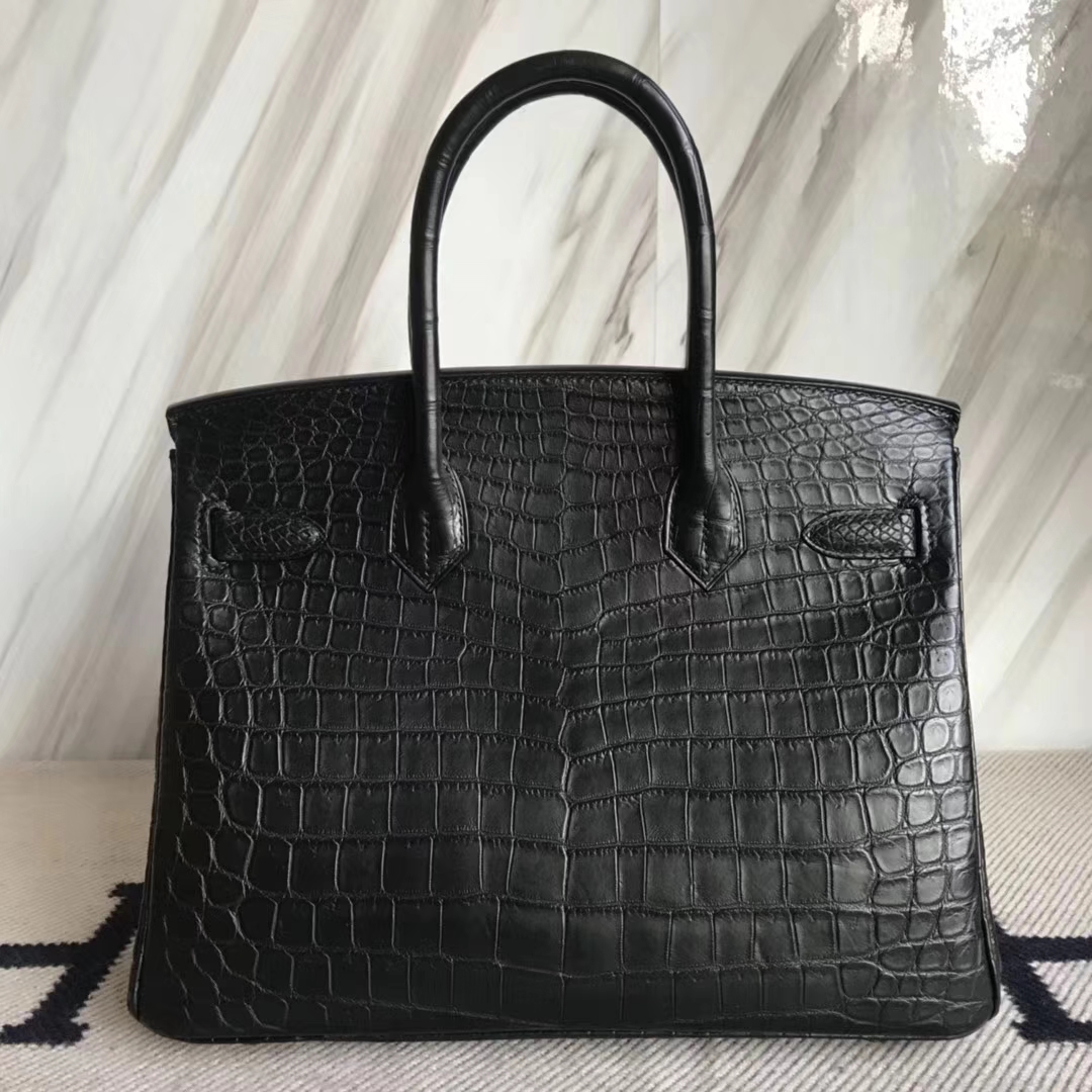 エルメスバーキンバッグエルメストップマットクロコダイルレザープラチナバッグBirkin30CMゴールドバックル