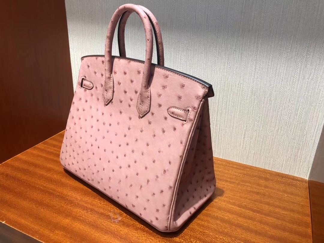 スポットエルメスエルメスCC94セラミックパウダーKKダチョウレザープラチナバッグBirkin25CMゴールドバックル