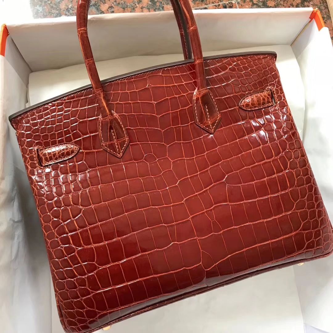 エルメスバーキンバッグエルメスシャイニーベイクロコダイルレザープラチナバッグBirkin30CMゴールドバックル