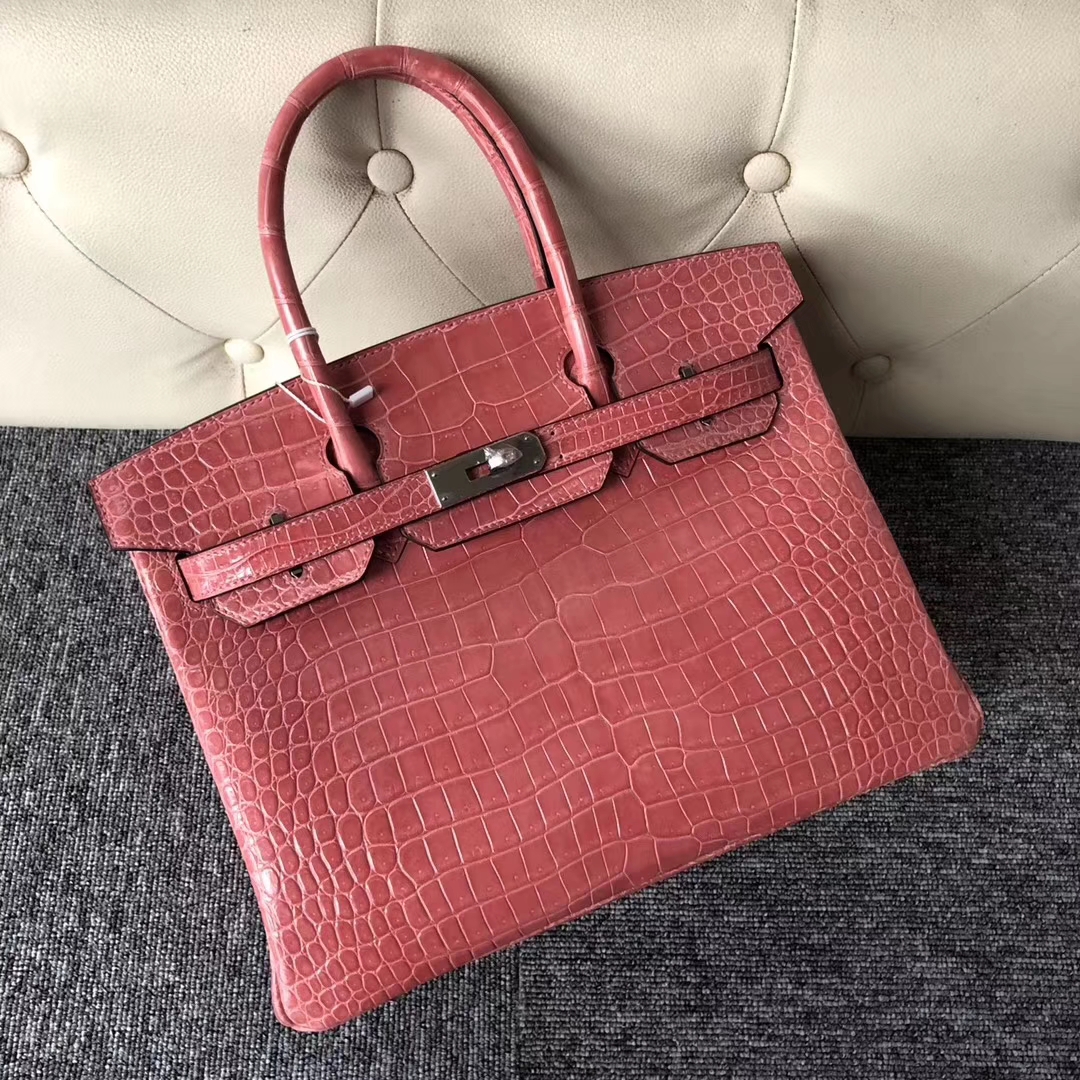 スポットエルメスプラチナバッグサイズエルメス輸入光沢クロコダイルレザーBirkin30CML5ロブスターパウダーシルバーバックル