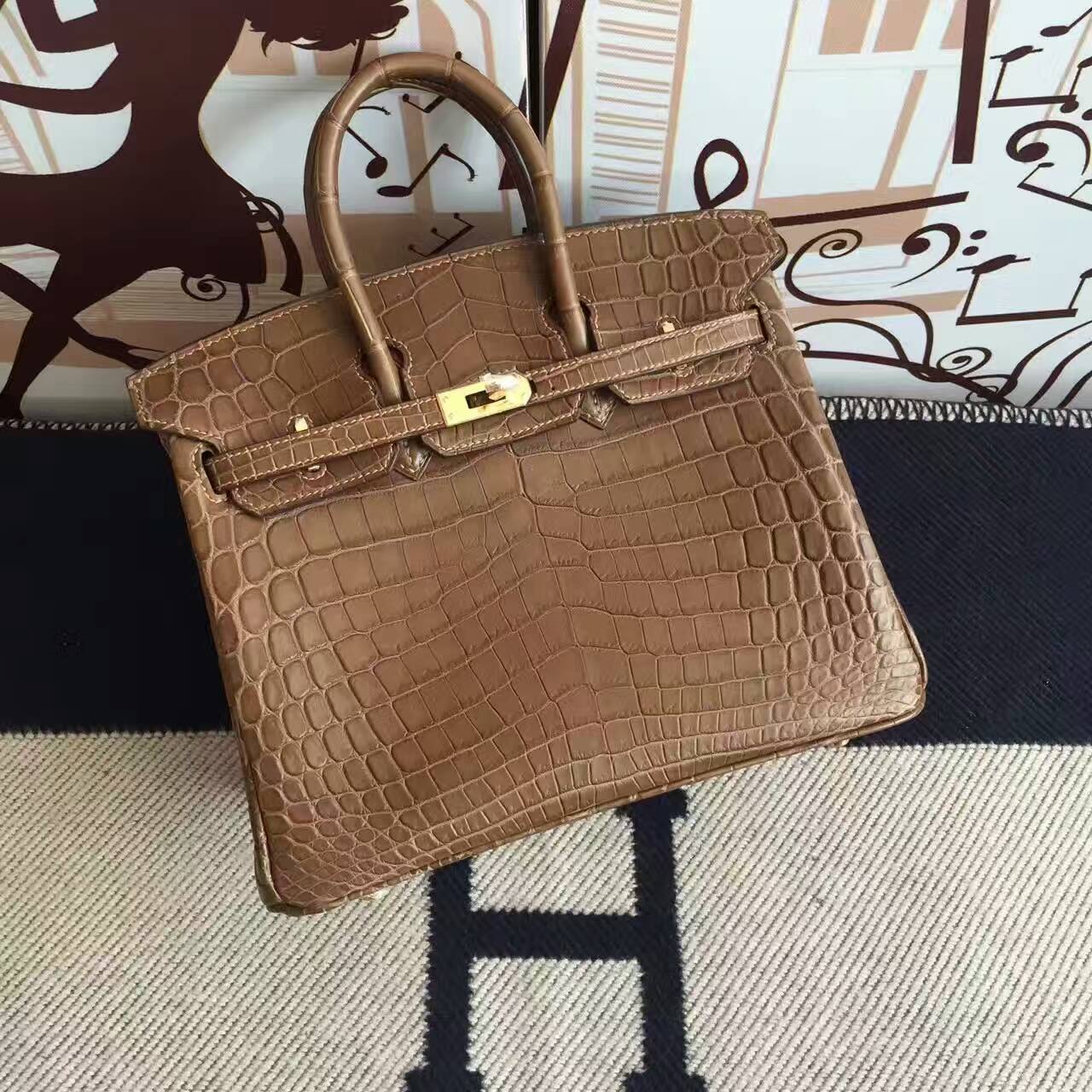 広州バッグ卸売エルメスエルメスゴールドマットツーポイントクロコダイルレザープラチナバッグBirkin25cm