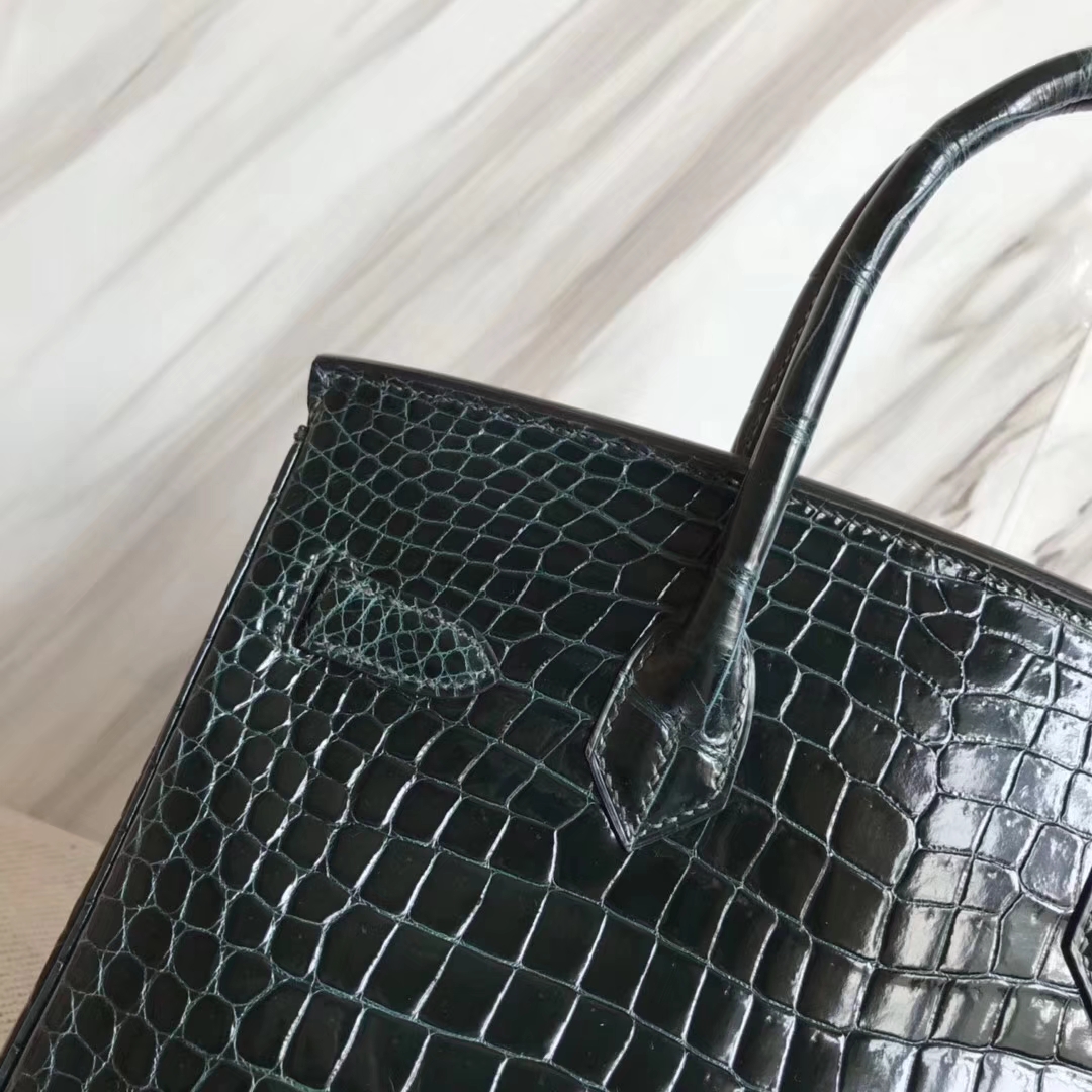 エルメスBirkin30CMエルメスシャイニークロコダイルレザープラチナバッグバーキンレディースバッグ1Pダックグリーンゴールドバックル