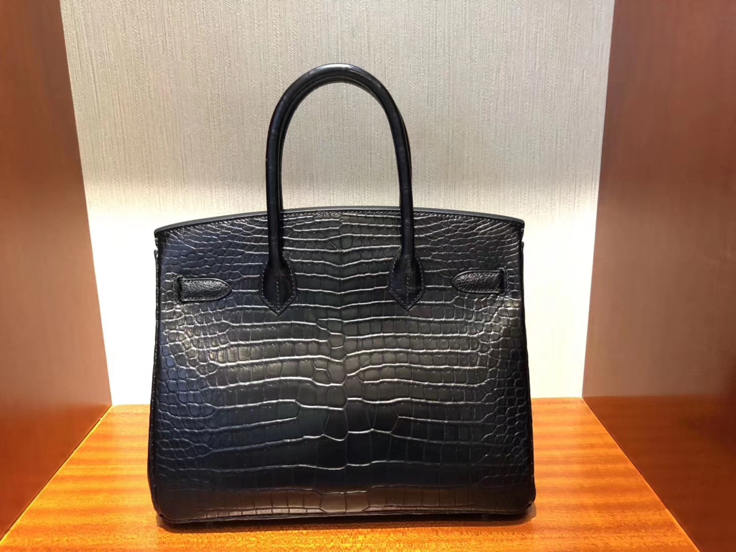 スポットエルメスバーキンバッグエルメスマットクロコダイルレザープラチナバッグBirkin30CMck89ブラックシルバーバックル