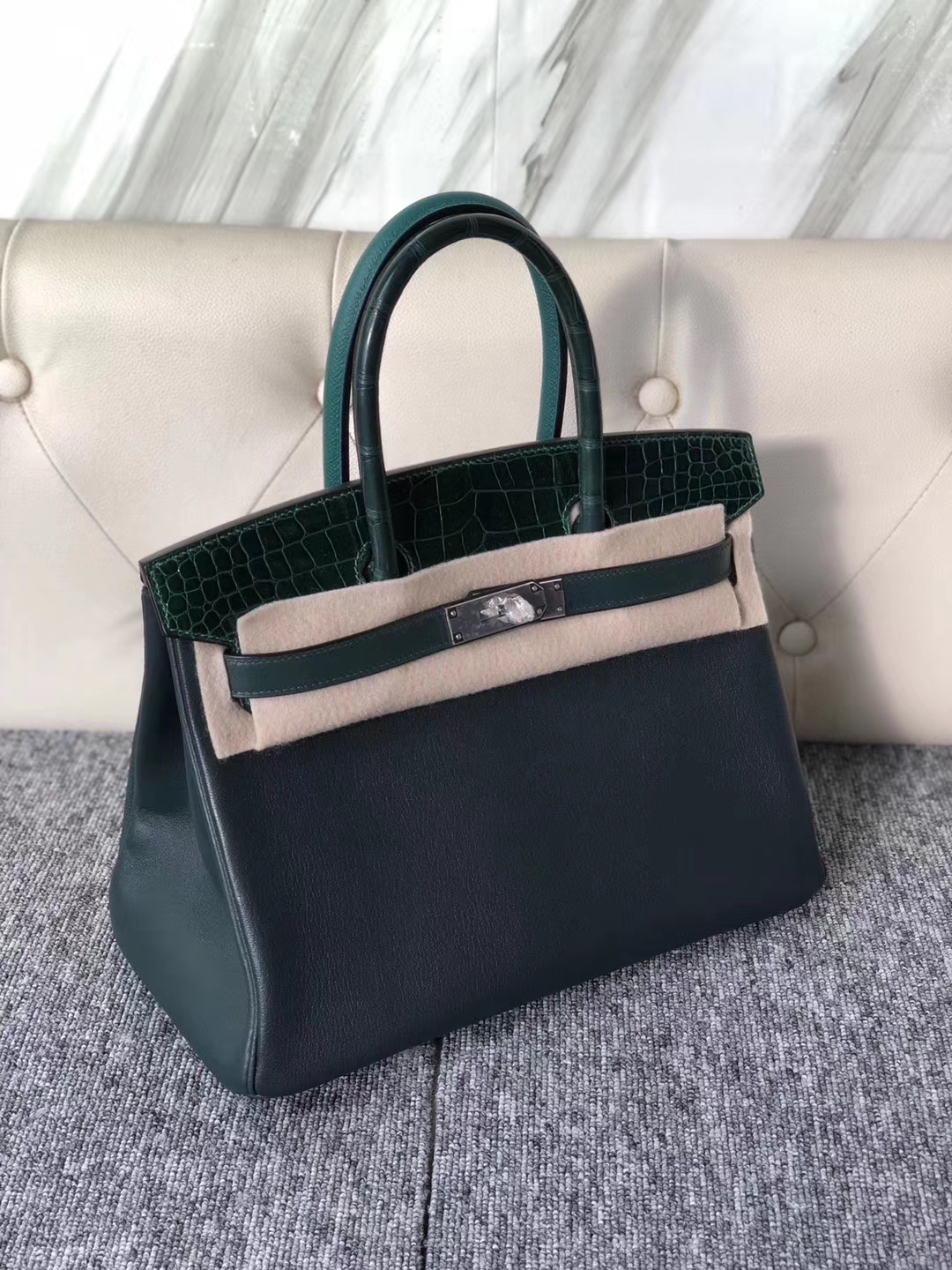 エルメスステッチプラチナバッグエルメスタッチシリーズ8カラーマッチングBirkin30CMシルバーバックル