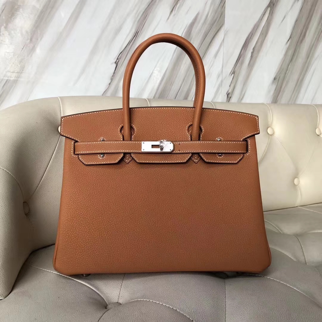 広州白雲皮具城エルメスエルメス1HタフィーカラートーゴカーフレザーBirkin30プラチナバッグシルバーバックル