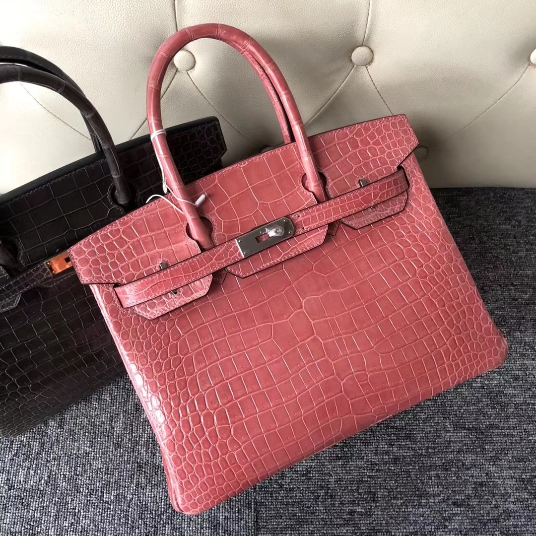 スポットエルメスプラチナバッグサイズエルメス輸入光沢クロコダイルレザーBirkin30CML5ロブスターパウダーシルバーバックル