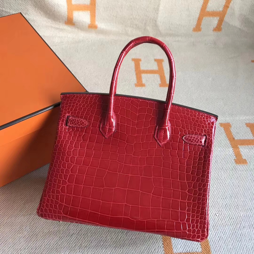 エルメスバーキンバッグエルメスシャイニークロコダイルレザープラチナバッグBirkin30CMシルバーバックル