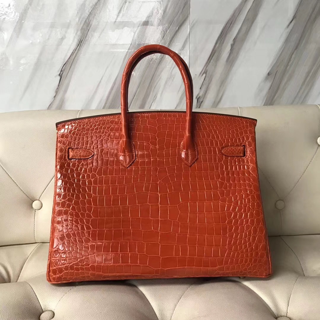 エルメスバーキンレディースバッグエルメスシャイニークロコダイルレザープラチナバッグBirkin35CM8Vポピーオレンジゴールドバックル