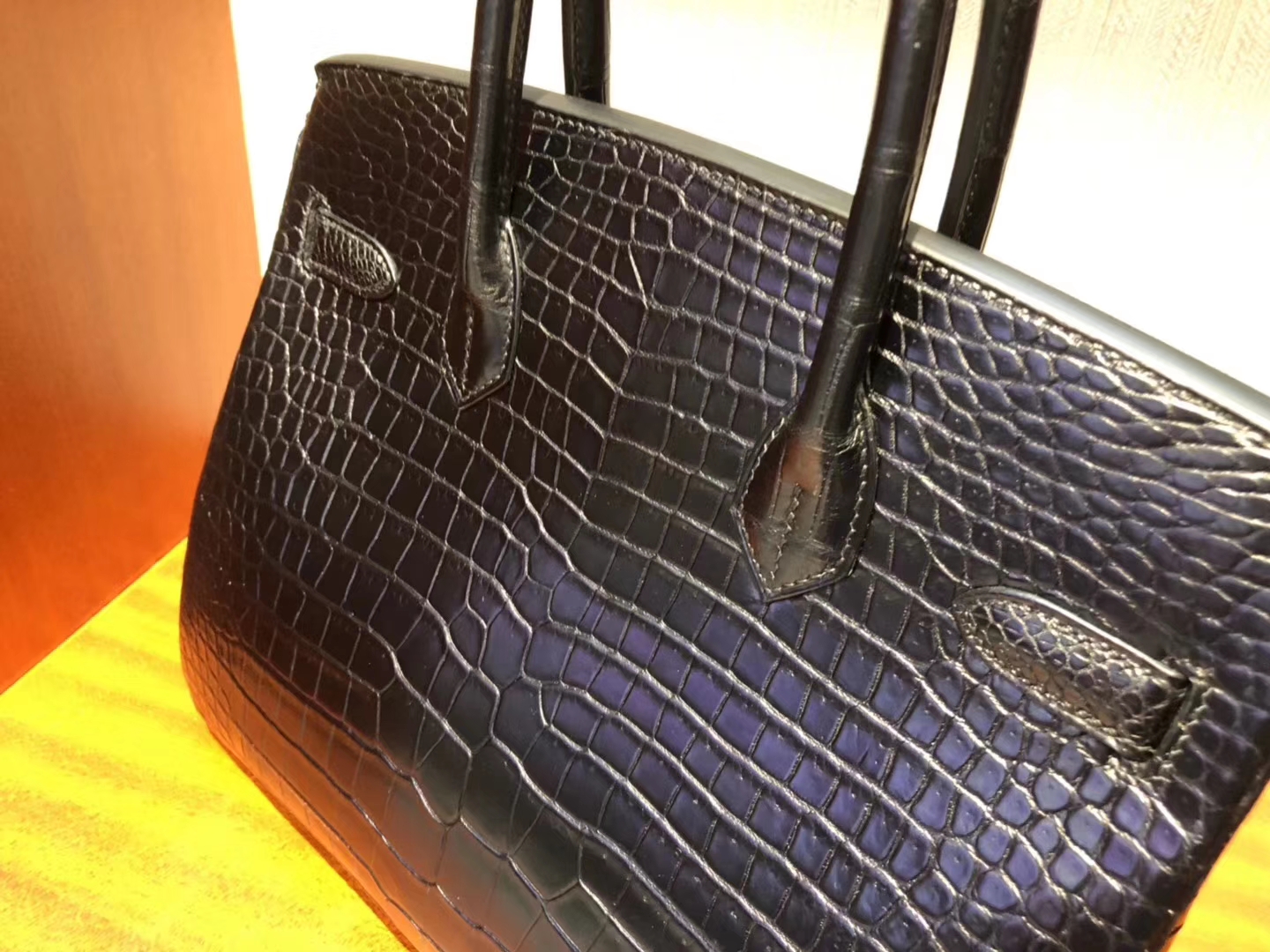 スポットエルメスバーキンバッグエルメスマットクロコダイルレザープラチナバッグBirkin30CMck89ブラックシルバーバックル