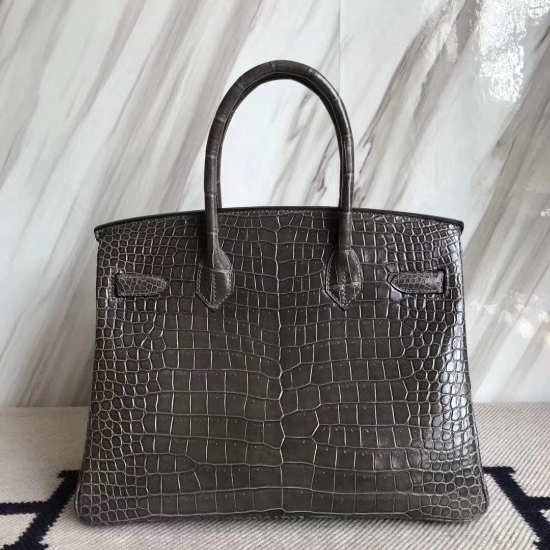 エルメスバーキンバッグエルメスオーストラリアベイクロコダイルレザープラチナバッグBirkin30CMCK88グラファイトグレーゴールドバックル