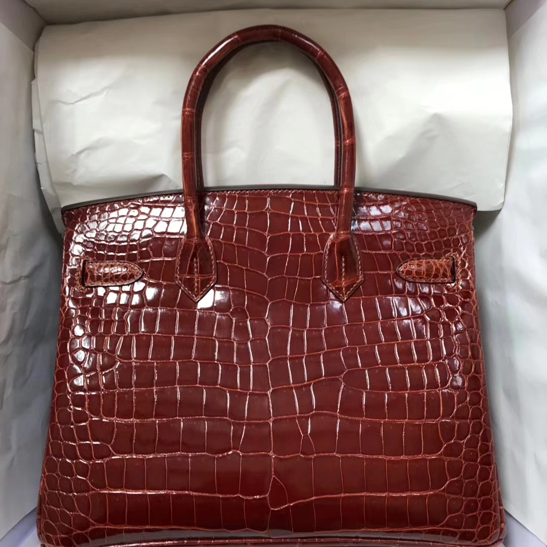 エルメスバーキンバッグエルメスシャイニーベイクロコダイルレザープラチナバッグBirkin30CMゴールドバックル