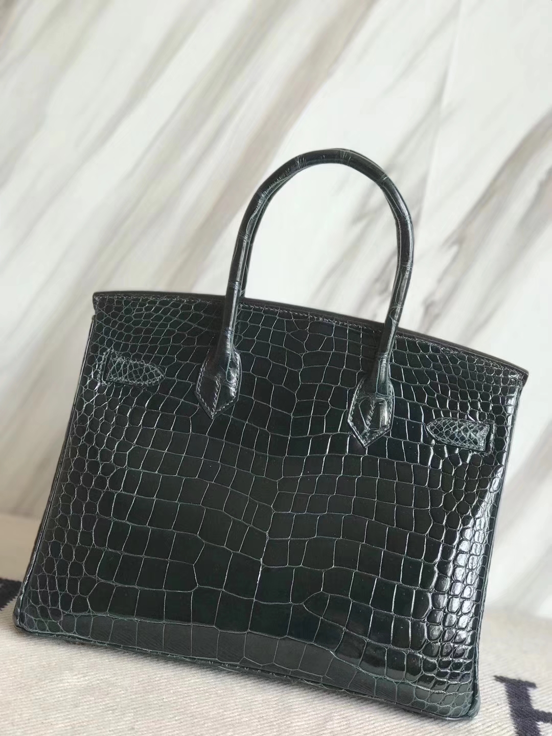 エルメスBirkin30CMエルメスシャイニークロコダイルレザープラチナバッグバーキンレディースバッグ1Pダックグリーンゴールドバックル