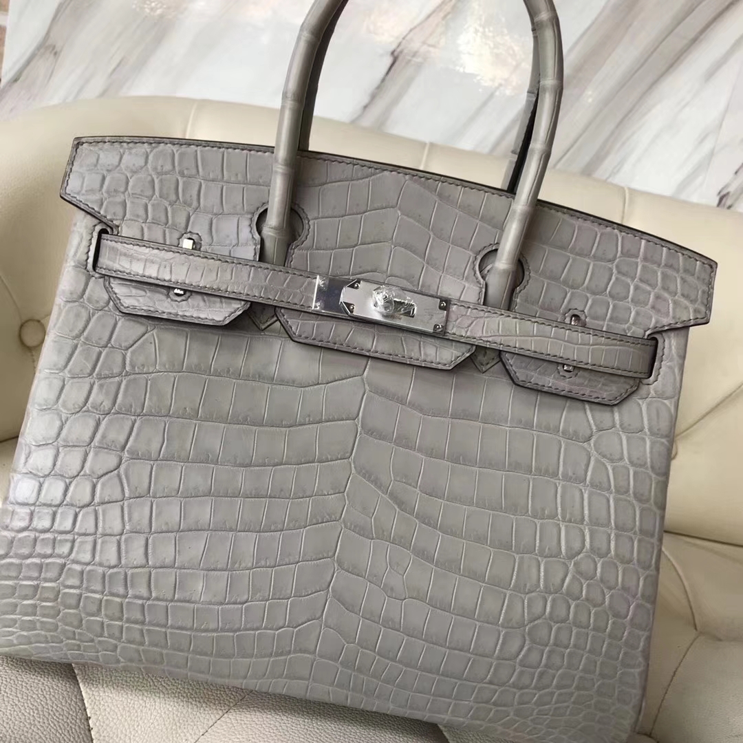 エルメスバッグ公式サイトエルメスM8ギャラクシーグレーマットクロコダイルレザープラチナバッグBirkin30CMシルバーバックル