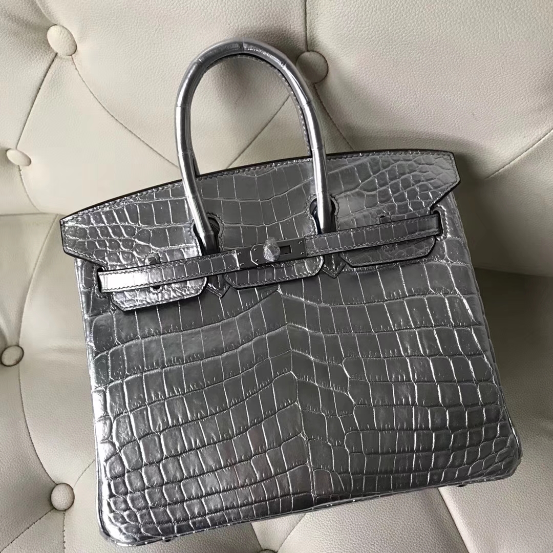 エルメスバッグ公式サイトエルメスシルバーシャイニークロコダイルレザープラチナバッグBirkin30CMシルバーバックル