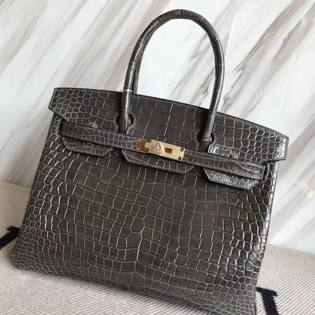 エルメスバーキンバッグエルメスオーストラリアベイクロコダイルレザープラチナバッグBirkin30CMCK88グラファイトグレーゴールドバックル