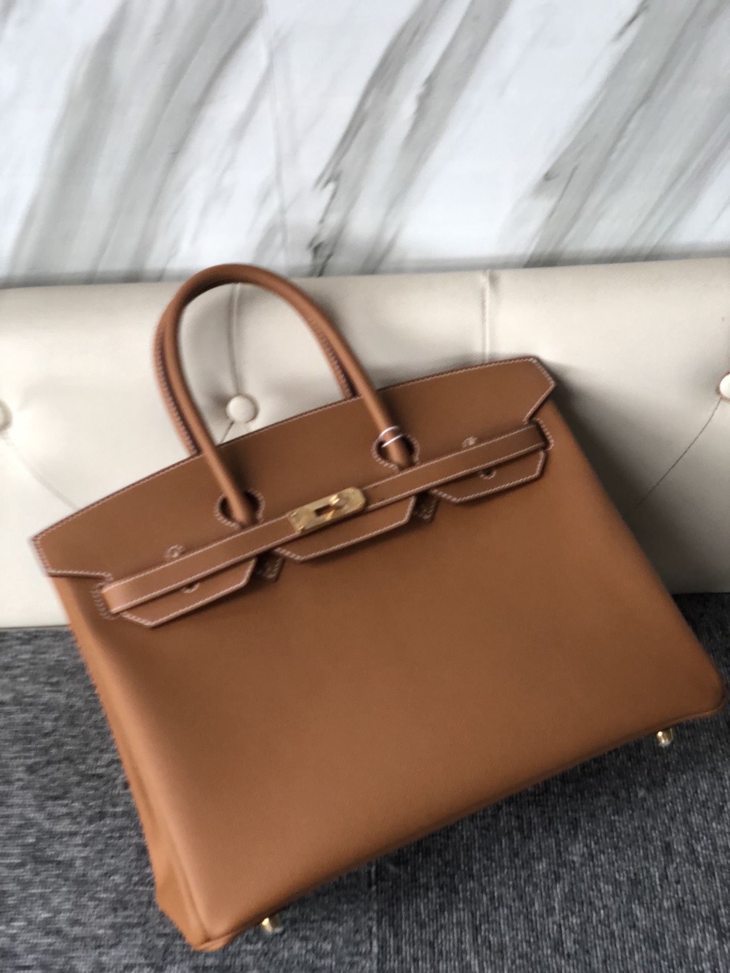 トップハンドステッチエルメスプラチナバッグエルメスオリジナルパームグレイン牛革Birkin35CMCK37ゴールデンブラウンゴールドバックル