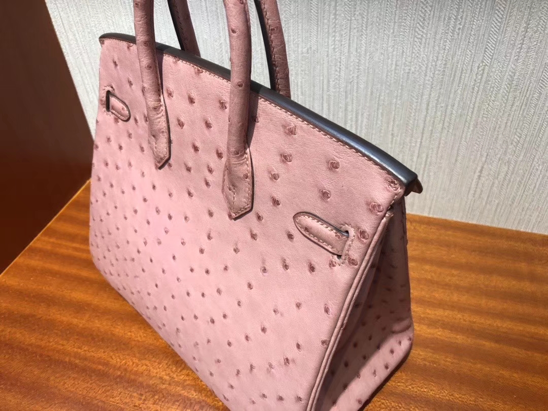 スポットエルメスエルメスCC94セラミックパウダーKKダチョウレザープラチナバッグBirkin25CMゴールドバックル