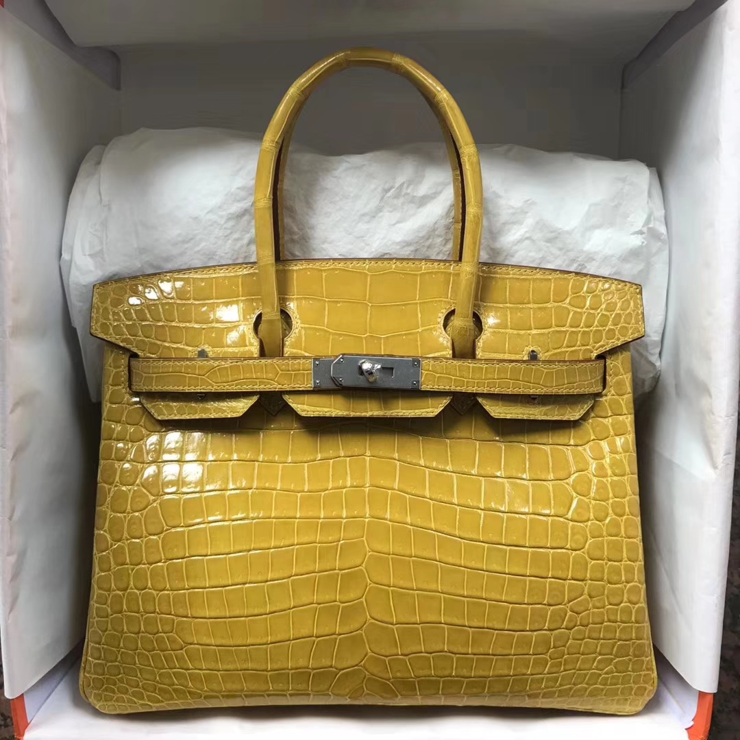 エルメスバッグ公式サイトエルメス9DアンバーイエローオリジナルファクトリーロイヤルクロコダイルレザーBirkin30プラチナシルバーバックル