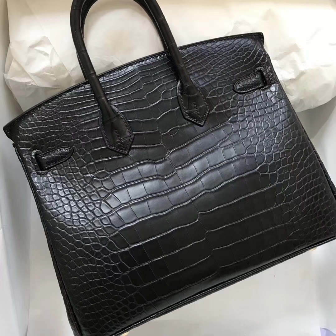 エルメスバーキンバッグエルメスブラックマットクロコダイルレザープラチナバッグBirkin30CMゴールドバックル