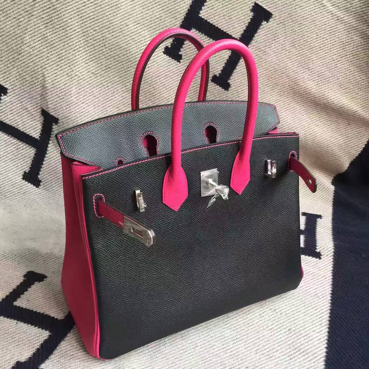 エルメスプラチナバッグCK89ブラックとE5キャンディーパウダーオリジンエプソム牛革Birkin25cm