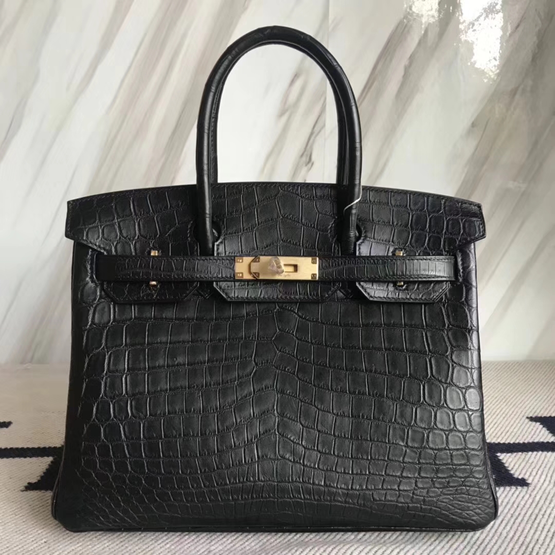 エルメスバーキンバッグエルメストップマットクロコダイルレザープラチナバッグBirkin30CMゴールドバックル