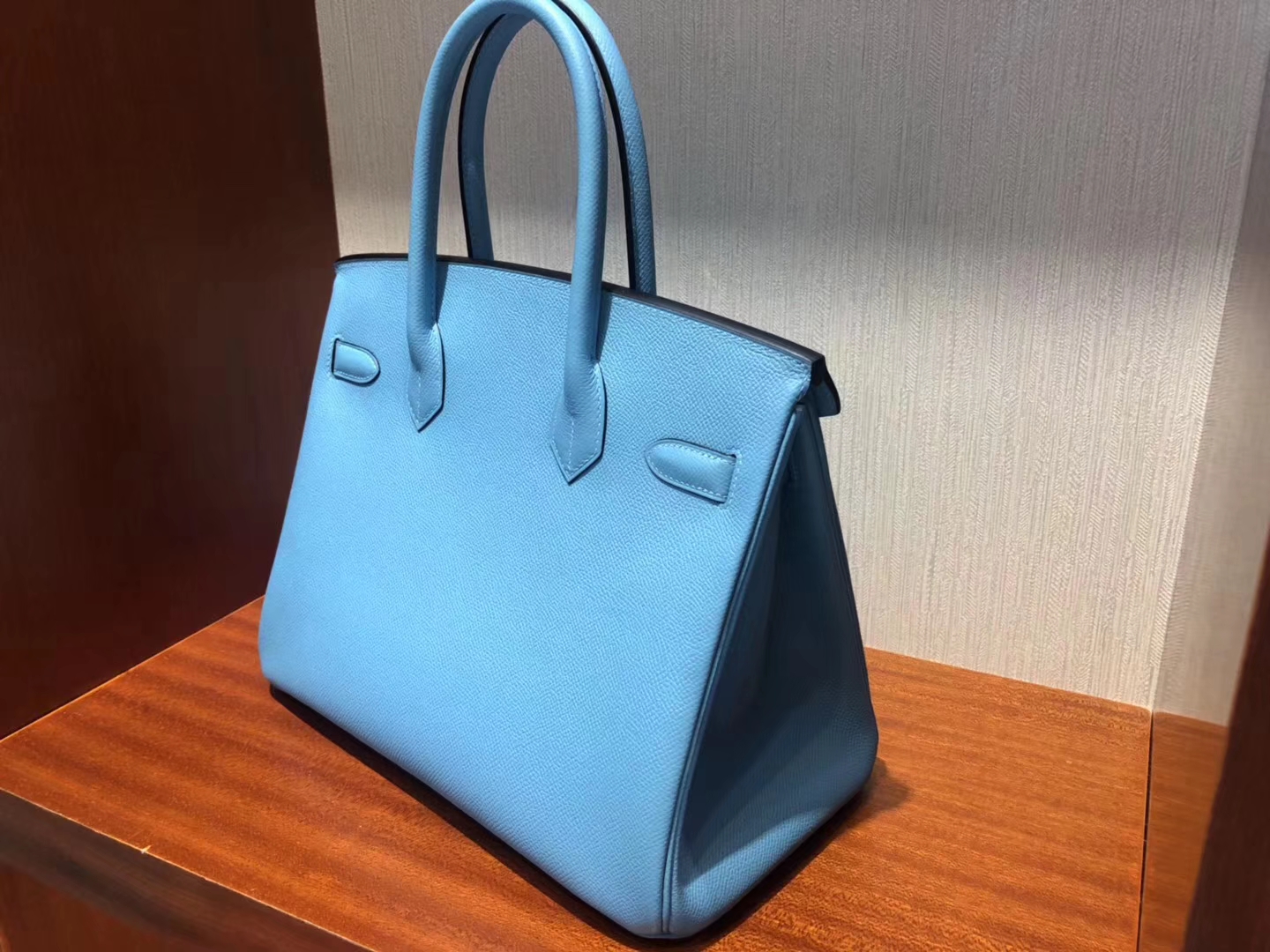 スポットエルメスエルメス2019最新カラーP3ノーザンブルーパームグレイン牛革プラチナバッグBirkin30CMシルバーバックル