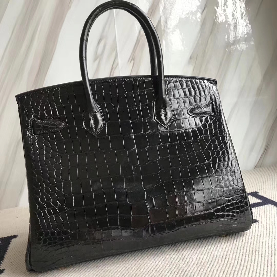 エルメスバッグ公式サイトエルメストップベイクロコダイルレザーBirkin30プラチナバッグCK89ブラックゴールドバックル