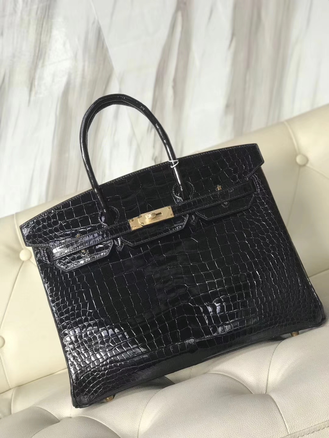 エルメスバッグ公式サイトエルメスCK89ブラックシャイニークロコダイルレザープラチナバッグBirkin35CMゴールドバックル